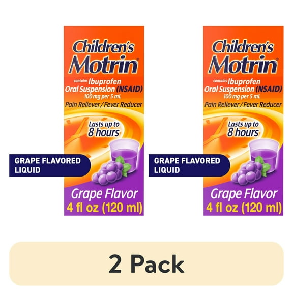 (2 pack) Children's Motrin Oral Suspension, Pain Relief, Ibuprofen, Grape Flavored, 4 oz