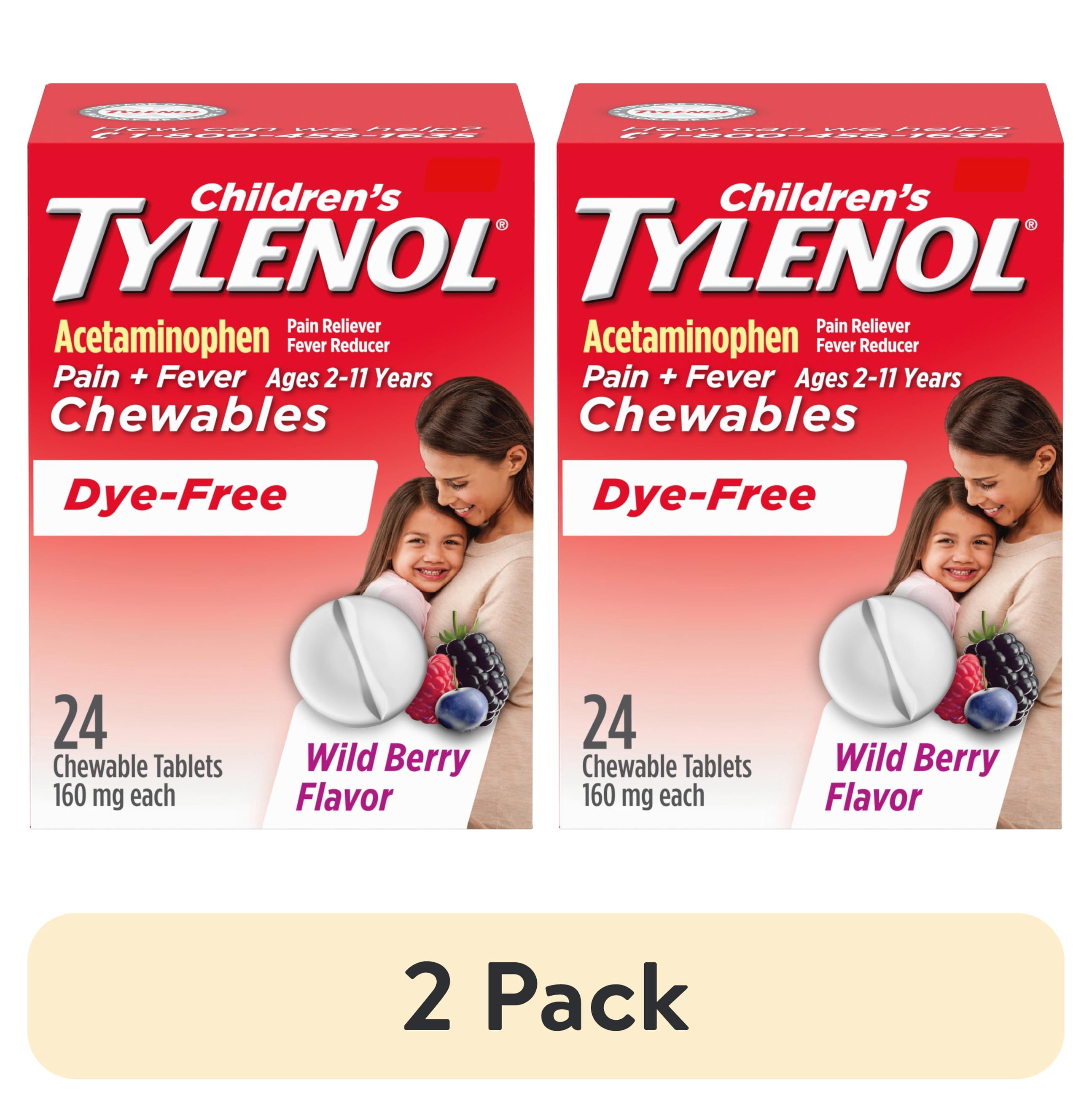 (2 pack) Children's Tylenol Dye-Free Chewable Acetaminophen, Wild Berry, 24 Count