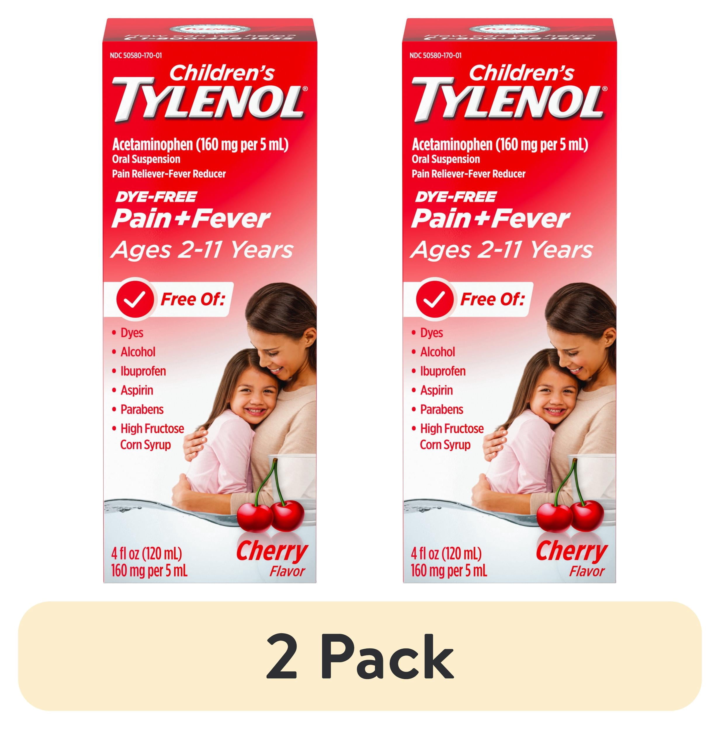(2 pack) Children’s Tylenol Dye-Free, Oral Suspension, Pain Relief and Fever Reducer, Cherry Flavor 4 Fl oz