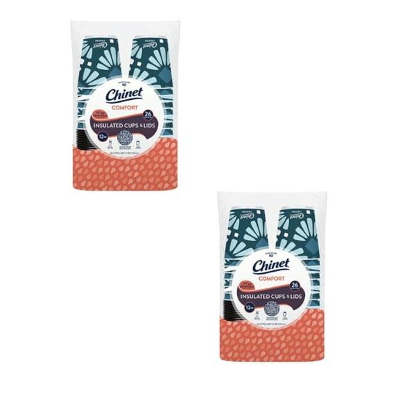 (2 pack) Chinet Comfort Insulated Cups and Lids, 12 oz, 26 count