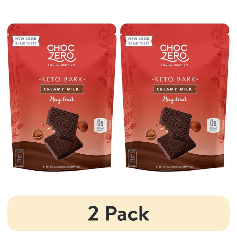 2 pack) ChocZero No Sugar Added Milk Chocolate Hazelnut Keto Bark