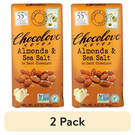 (2 pack) Chocolove Almonds & Sea Salt in Dark Chocolate, Contains Almonds, Soy, 3.2oz