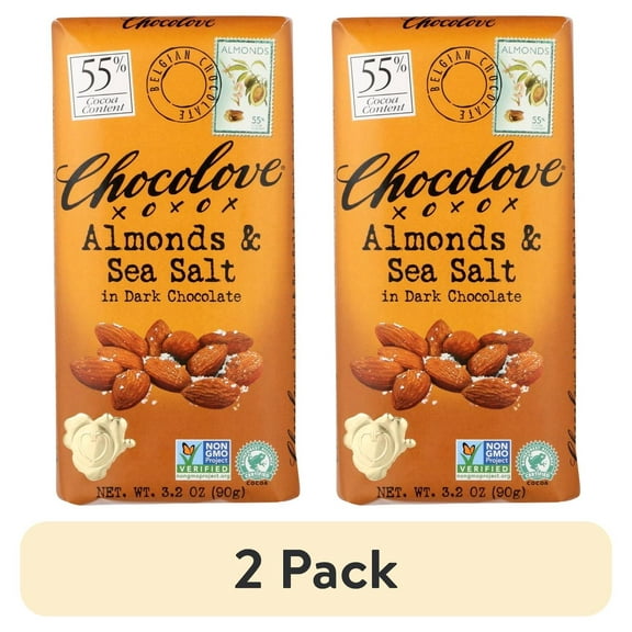 (2 pack) Chocolove Almonds & Sea Salt in Dark Chocolate, Contains Almonds, Soy, 3.2oz