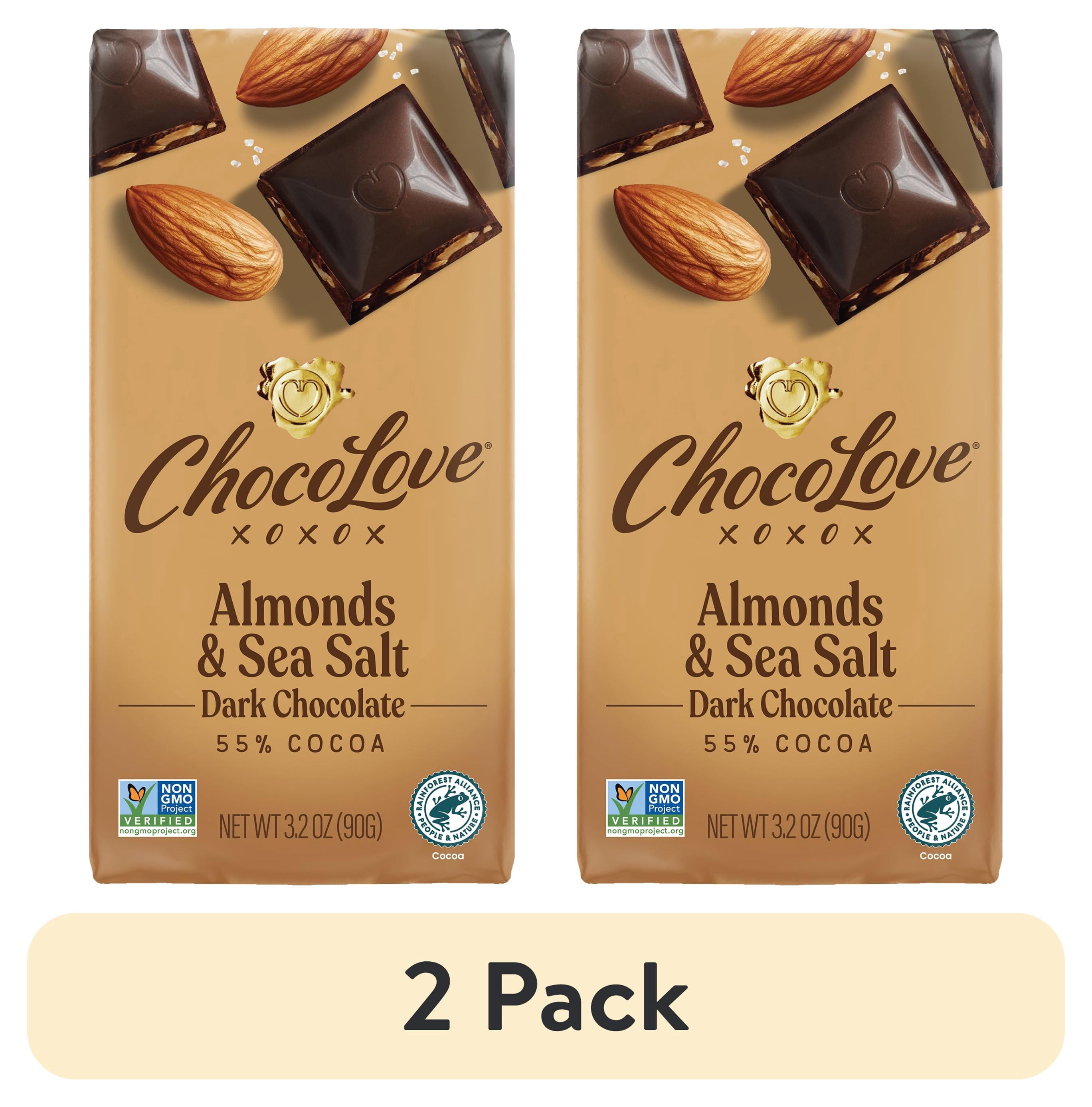 (2 pack) Chocolove Almonds & Sea Salt in Dark Chocolate, Contains Almonds, Soy, 3.2oz
