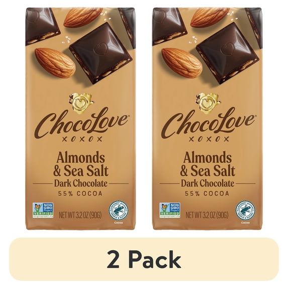 (2 pack) Chocolove Almonds & Sea Salt in Dark Chocolate, Contains Almonds, Soy, 3.2oz