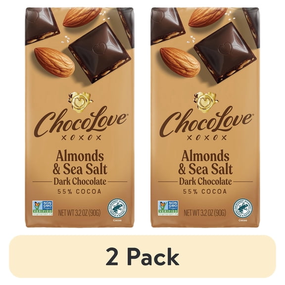 (2 pack) Chocolove Almonds & Sea Salt in Dark Chocolate, Contains Almonds, Soy, 3.2oz