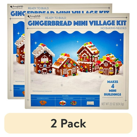 (2 pack) Gingerbread Mini Village Kit, Food Form Solid, Size 22 oz, Allergens: Contains Wheat and Soy