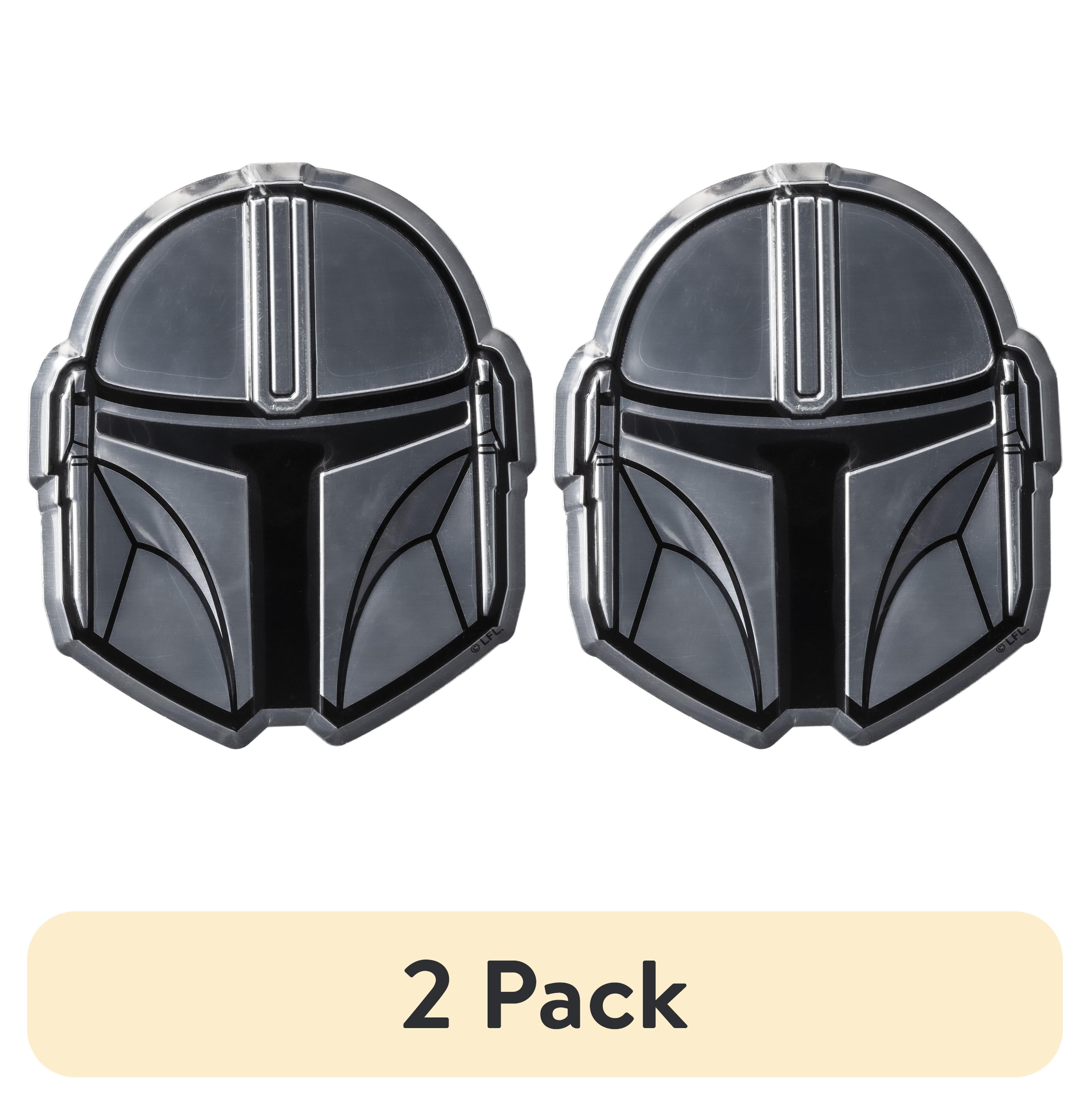 (2 pack) Star Wars The Mandalorian Helmet Flexible Aluminum Car Decal, Silver, 4” x 3.5"
