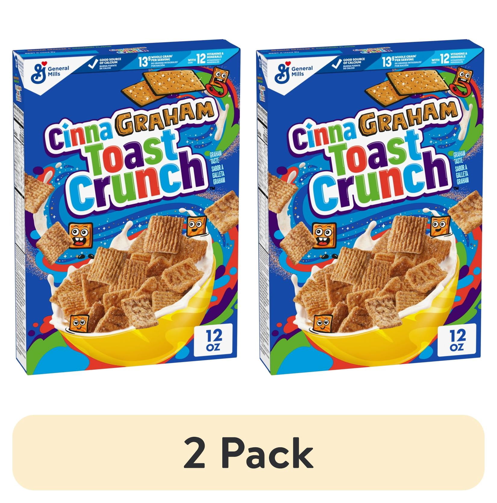 (2 pack) CinnaGraham Toast Crunch Breakfast Cereal with Whole Grain, Cinnamon, and Honey Flavor, 12 oz Box