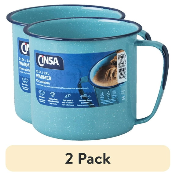 (2 pack) Cinsa 2QT Chocolatera / Warmer , Enamel on Steel, Turquoise Blue