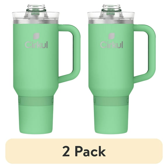 (2 pack) Cirkul 40oz All-Day StrawSip Double-Wall Insulated Stainless Steel Tumbler with Handle, Eucalyptus (Light Green)
