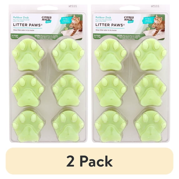 (2 pack) Citrus Magic Pet Odor Control Litter Paws, Outdoor Fresh Scent, 6-Count