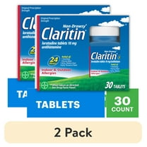 (2 pack) Claritin Allergy Relief 24 Hour Non-Drowsy Loratadine Antihistamine Allergy Medicine Tablets, 30 Count