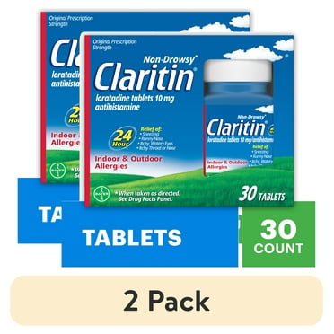 (2 pack) Claritin Allergy Relief 24 Hour Non-Drowsy Loratadine Antihistamine Allergy Medicine Tablets, 30 Count