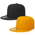 thumbnail image 1 of 2-pack Classic Snapback Hat Cap Hip Hop Style Flat Bill Blank Solid Color Adjustable Size Black & Gold, 1 of 6