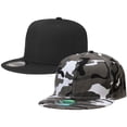 thumbnail image 1 of 2-pack Classic Snapback Hat Cap Hip Hop Style Flat Bill Blank Solid Color Adjustable Size Black & Grey Camouflage, 1 of 6