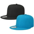 thumbnail image 1 of 2-pack Classic Snapback Hat Cap Hip Hop Style Flat Bill Blank Solid Color Adjustable Size Black & Turquoise, 1 of 6