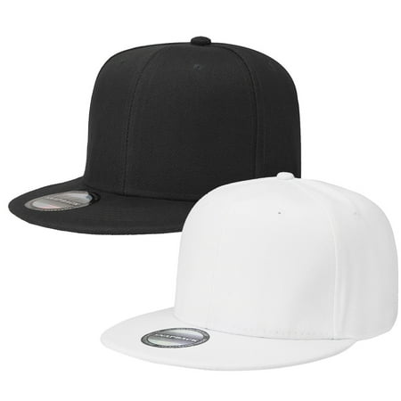 2-pack Classic Snapback Hat Cap Hip Hop Style Flat Bill Blank Solid Color Adjustable Size Black & White price history and forecast - Falari
