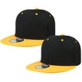 thumbnail image 1 of 2-pack Classic Snapback Hat Cap Hip Hop Style Flat Bill Blank Solid Color Adjustable Size BlackGold & BlackGold, 1 of 6