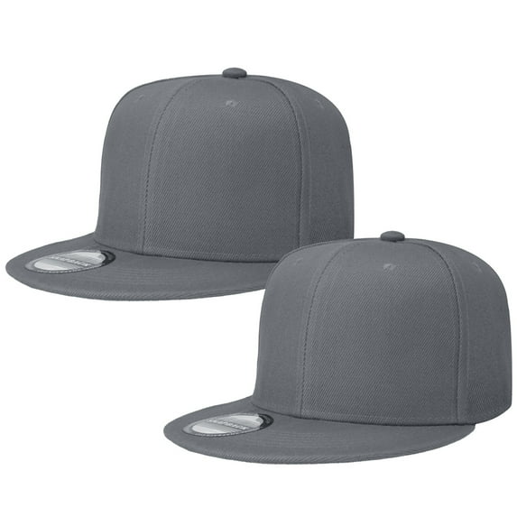 2-pack Classic Snapback Hat Cap Hip Hop Style Flat Bill Blank Solid Color Adjustable Size Dark Grey & Dark Grey
