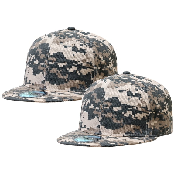 2-pack Classic Snapback Hat Cap Hip Hop Style Flat Bill Blank Solid Color Adjustable Size Digital Camouflage & Digital Camouflage