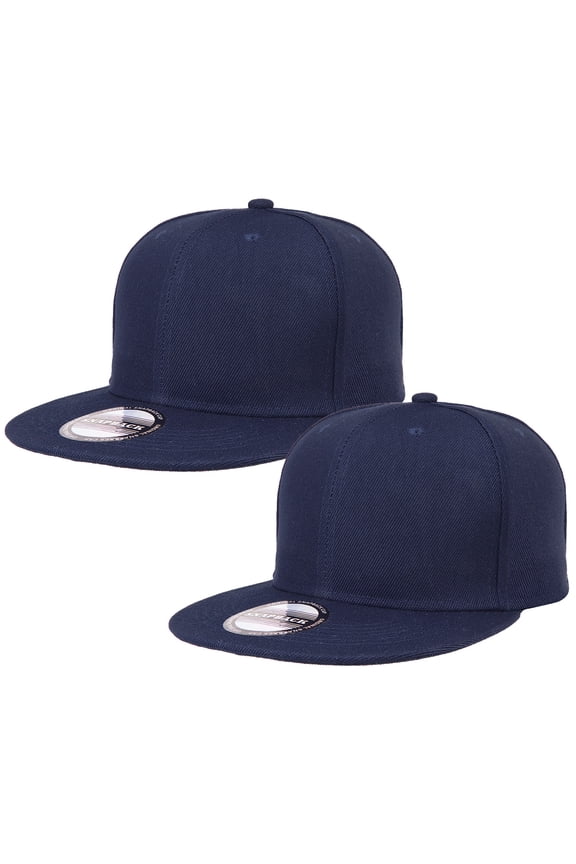 2-pack Classic Snapback Hat Cap Hip Hop Style Flat Bill Blank Solid Color Adjustable Size Navy & Navy