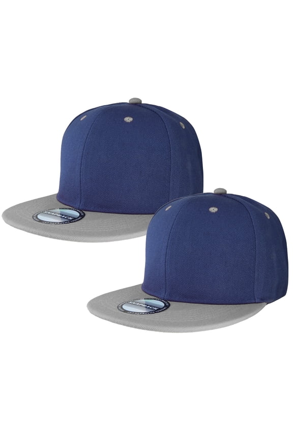 2-pack Classic Snapback Hat Cap Hip Hop Style Flat Bill Blank Solid Color Adjustable Size NavyGrey & NavyGrey