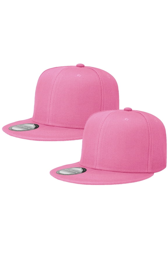 2-pack Classic Snapback Hat Cap Hip Hop Style Flat Bill Blank Solid Color Adjustable Size Pink & Pink