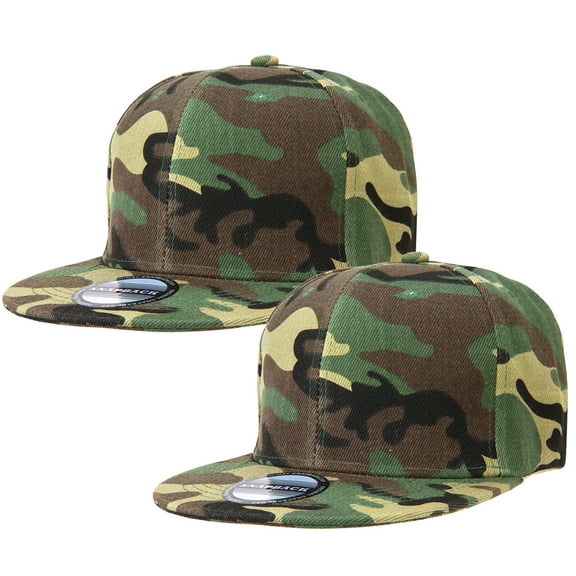 2-pack Classic Snapback Hat Cap Hip Hop Style Flat Bill Blank Solid Color Adjustable Size Woodland & Woodland