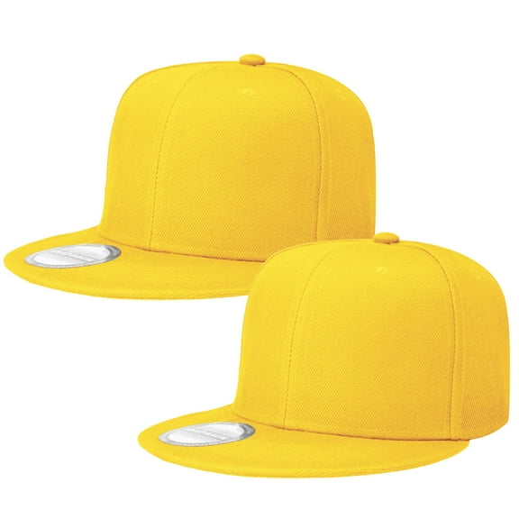 2-pack Classic Snapback Hat Cap Hip Hop Style Flat Bill Blank Solid Color Adjustable Size Yellow & Yellow