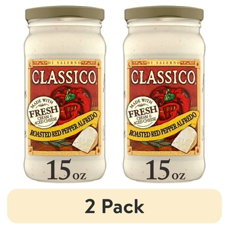 (2 pack) Classico Roasted Red Pepper Alfredo Spaghetti Pasta Sauce, 15 oz Jar