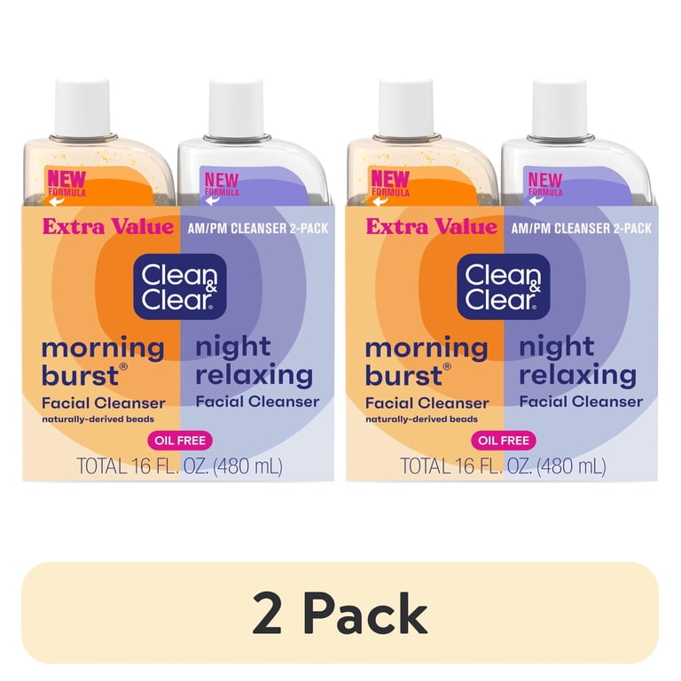 2 pack) Clean & Clear Day and Night Acne Face Wash, Oil-Free, 8 fl