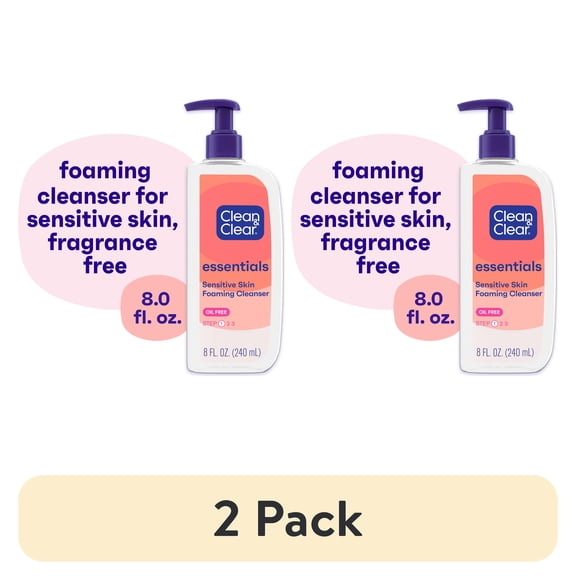(2 pack) Clean & Clear Essentials Oil-Free Foaming Facial Cleanser with Pro-Vitamin B5, 8 fl oz