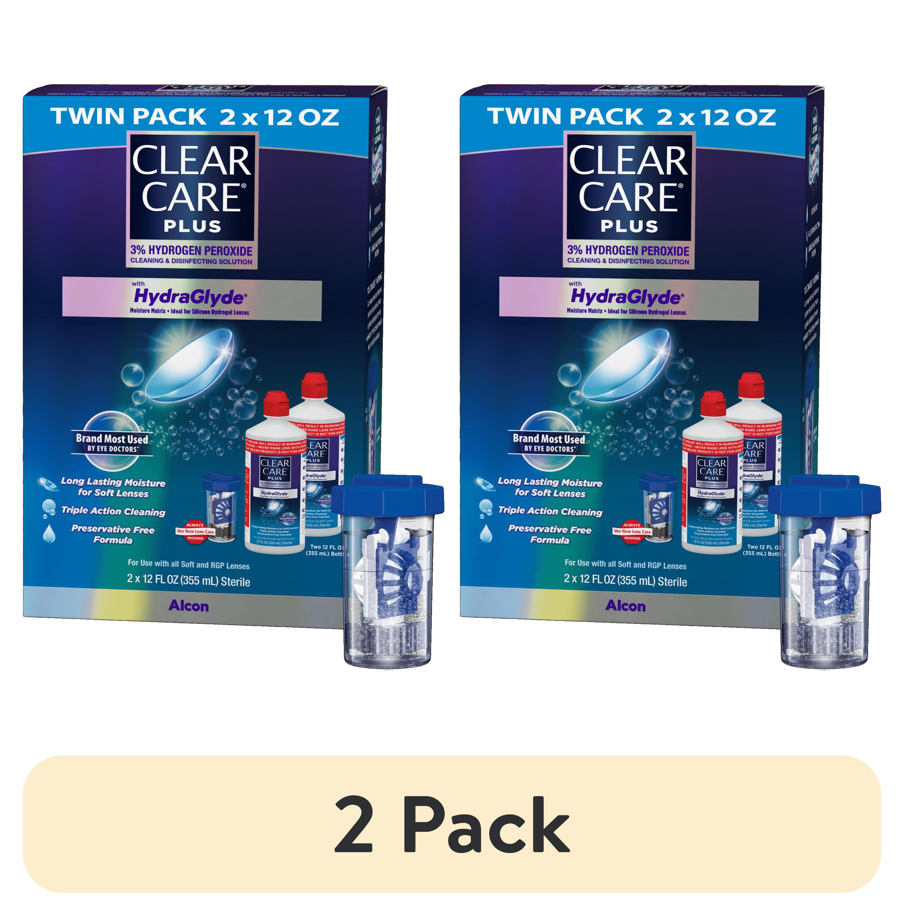 (4 pack) Clear Care Plus Contact Lens Cleaning Liquid Solution for Daily Use, Two 12 oz per Pack