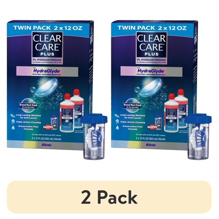 (4 pack) CLEAR CARE PLUS Cleaning & Disinfecting Contact Lens Solution with Case, 12 oz, Twin Pack
