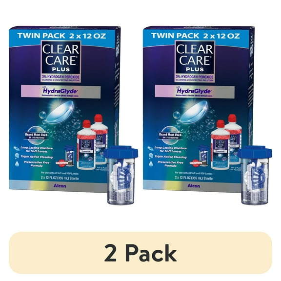(4 pack) Clear Care Plus Contact Lens Cleaning Liquid Solution for Daily Use, Two 12 oz per Pack
