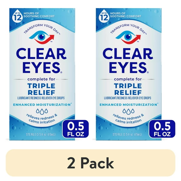 (2 pack) Clear Eyes Triple Relief Lubricant Eye Drops, 0.5 fl oz