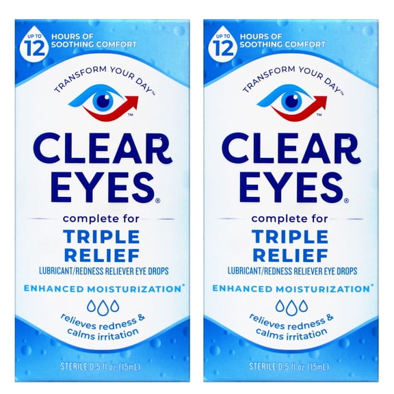 (2 pack) Clear Eyes Triple Relief Lubricant Eye Drops, 0.5 fl oz