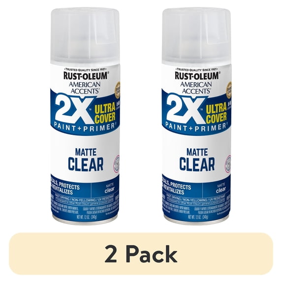 (2 pack) Clear, Rust-Oleum American Accents 2X Ultra Cover Matte Spray Paint-327862, 12 oz