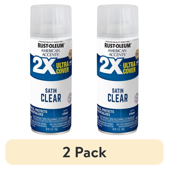 (2 pack) Clear, Rust-Oleum American Accents 2X Ultra Cover Satin Spray Paint-376187, 12 oz