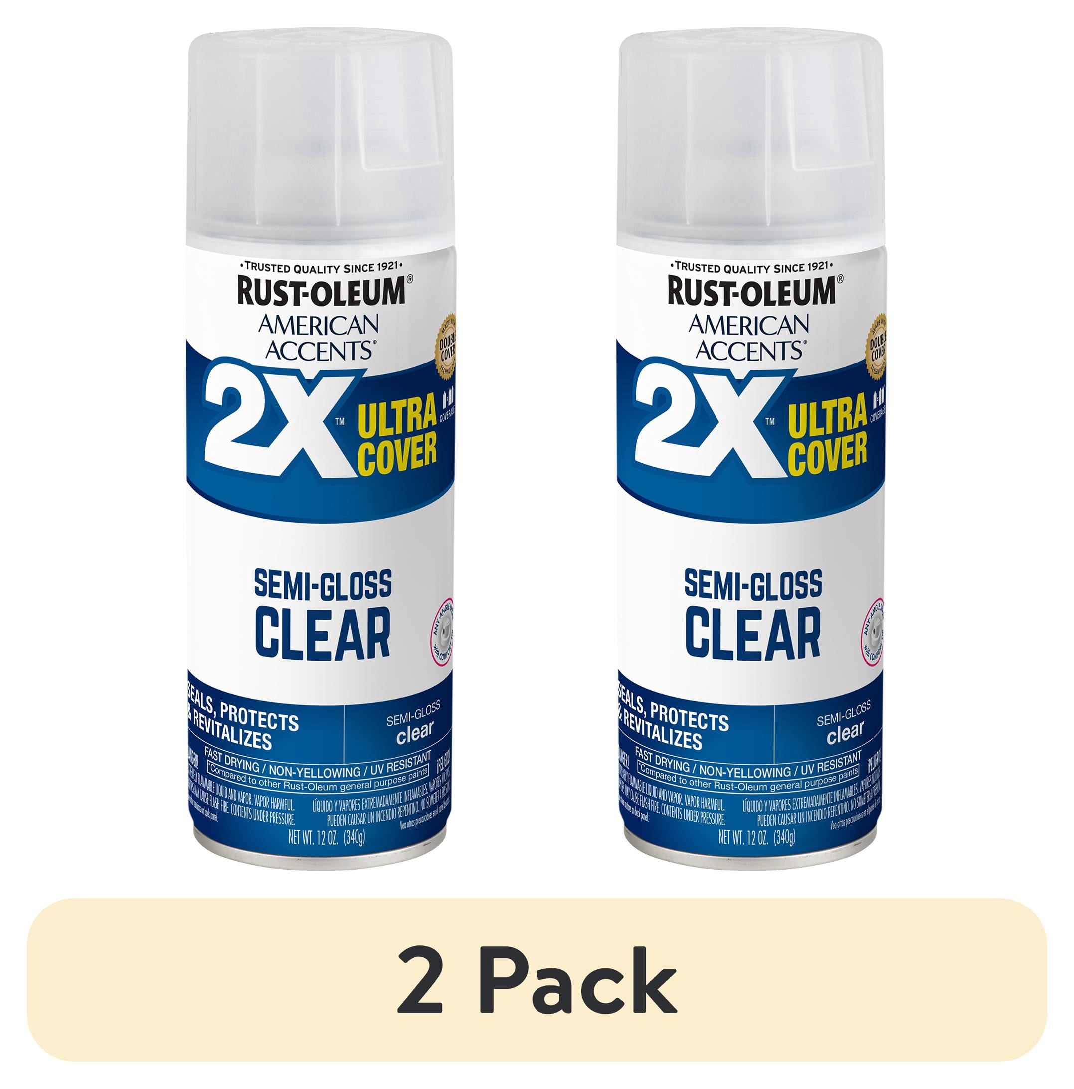 (2 pack) Clear, Rust-Oleum American Accents 2X Ultra Cover, Semi-Gloss Spray Paint-327865, 12 oz