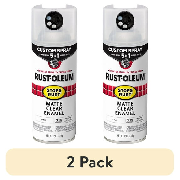 (2 pack) Clear, Rust-Oleum Stops Rust Custom Sprays 5 in 1 Matte Spray Paint-376868, 12 oz
