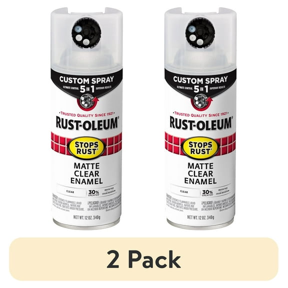 (2 pack) Clear, Rust-Oleum Stops Rust Custom Sprays 5 in 1 Matte Spray Paint-376868, 12 oz