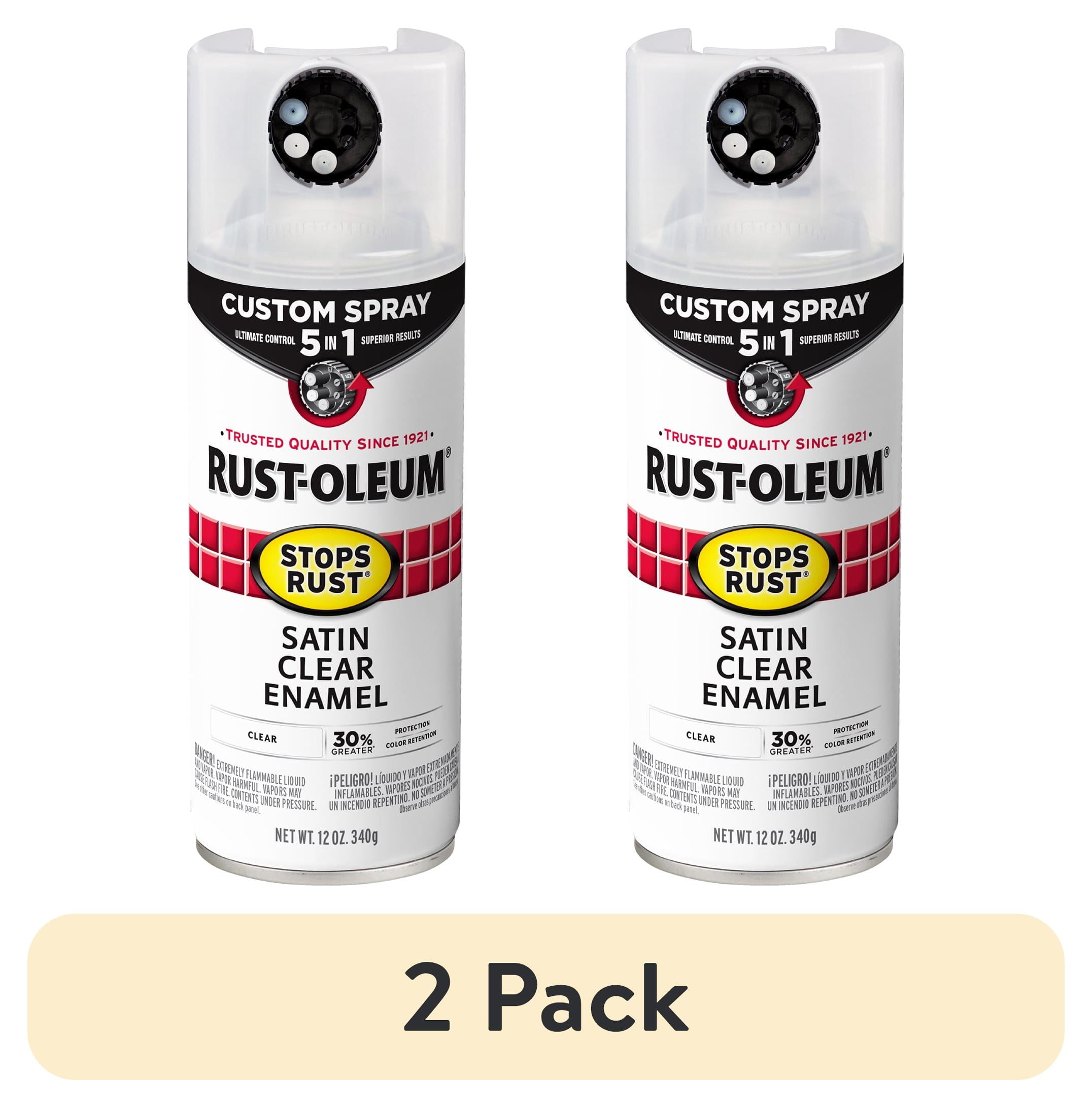 (2 pack) Clear, Rust-Oleum Stops Rust Custom Sprays 5 in 1 Satin Spray Paint-376883, 12 oz