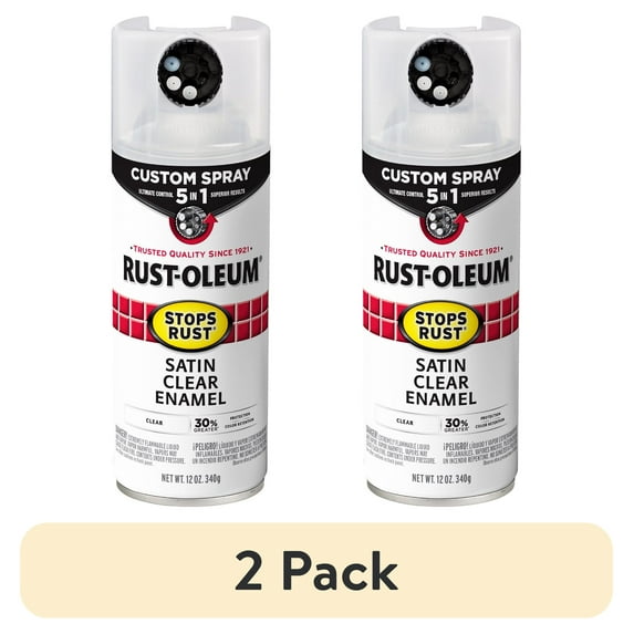 (2 pack) Clear, Rust-Oleum Stops Rust Custom Sprays 5 in 1 Satin Spray Paint-376883, 12 oz