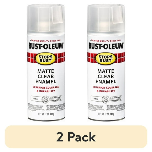(2 pack) Clear, Rust-Oleum Stops Rust Protective Enamel Matte Spray Paint-285093, 12 oz