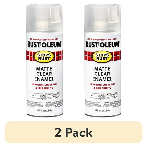 (2 pack) Clear, Rust-Oleum Stops Rust Protective Enamel Matte Spray Paint-285093, 12 oz
