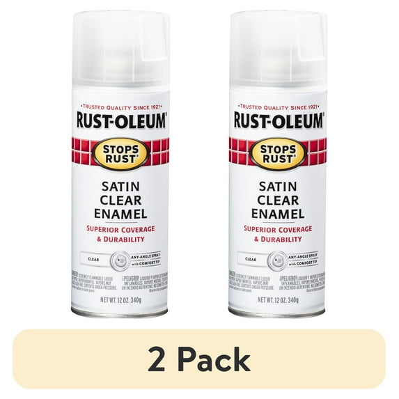 (2 pack) Clear, Rust-Oleum Stops Rust Protective Enamel Satin Spray Paint-285092, 12 oz