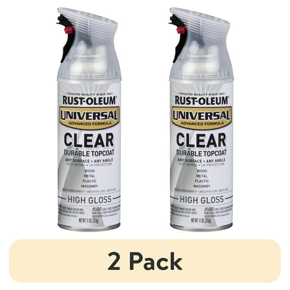 (2 pack) Clear, Rust-Oleum Universal Topcoat High Gloss Spray Paint-302110, 11 oz