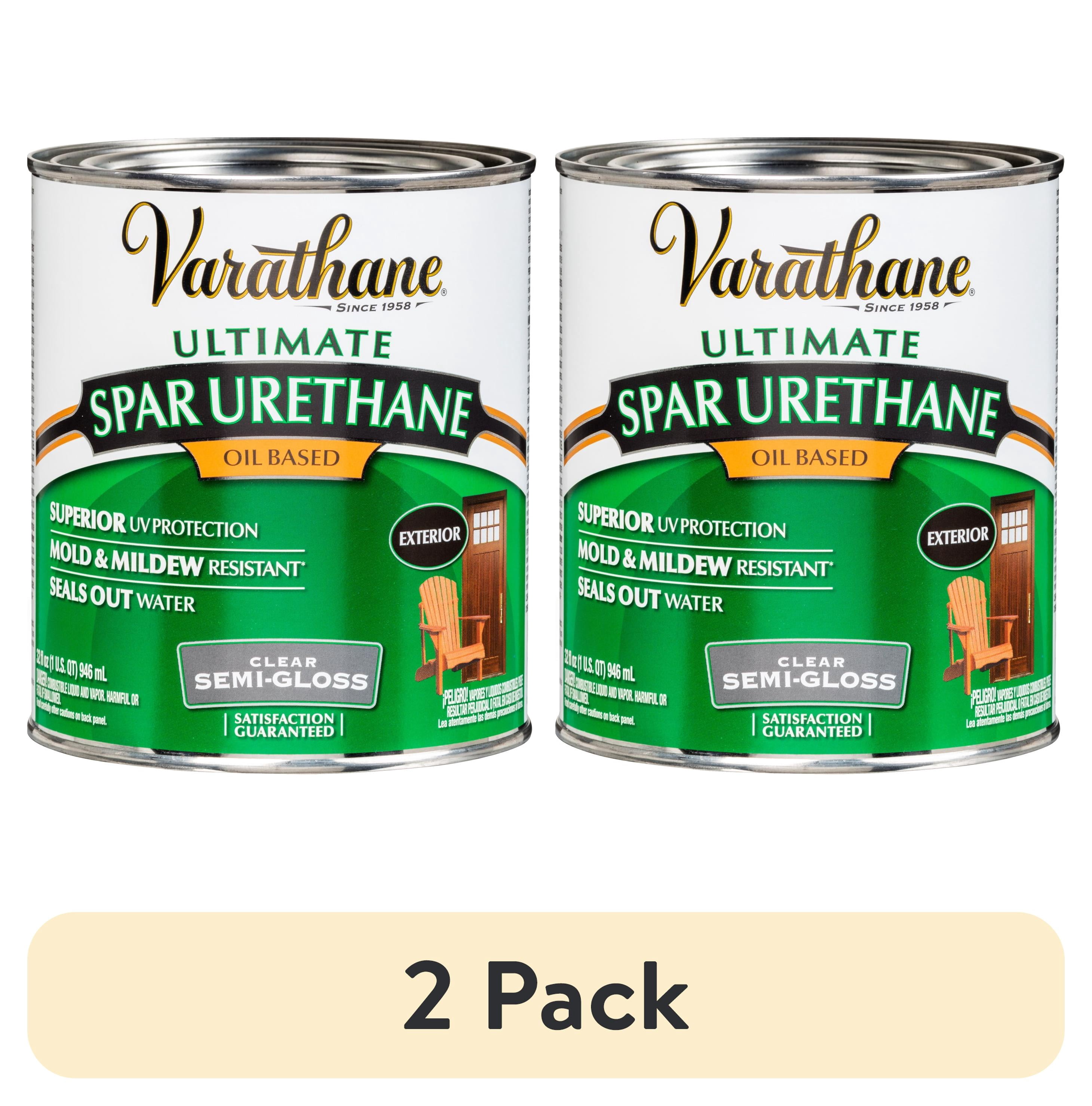 (2 pack) Clear, Varathane Ultimate Oil-Based Exterior Spar Urethane, Semi-Gloss-9441H, Quart